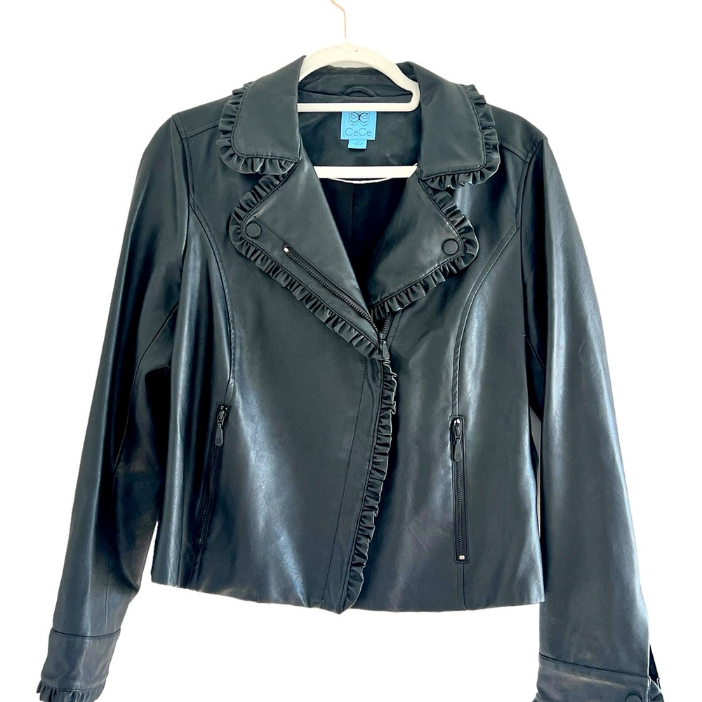 Black faux black leather jacket